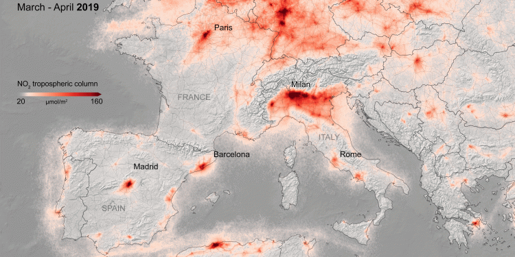 Concentración de NO2 en Europa
