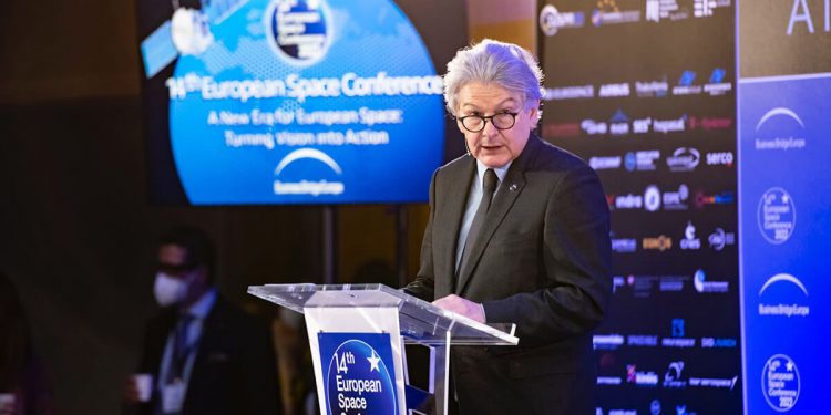 El comisario europeo de Mercado Interior, Thierry Breton, durante la inauguración de la 14 Conferencia Espacial Europea