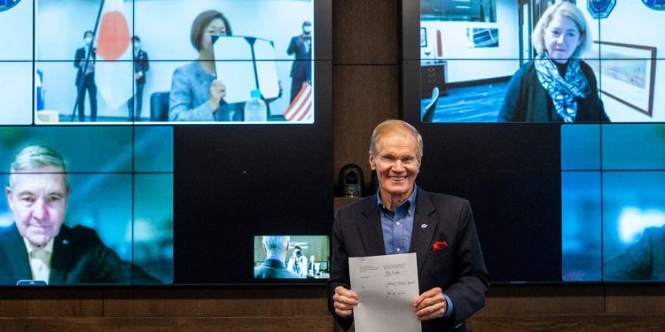 El administrador de la Nasa, Bill Nelson, durante su participación virtual desde el Centro Espacial Kennedy