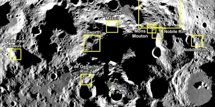 La Nasa define nueve regiones candidatas en el Polo Sur de la Luna para el histórico alunizaje de Artemisa III