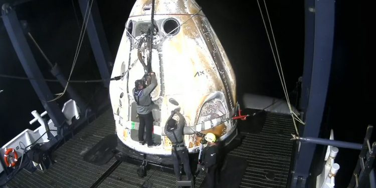 Ax-4 completa con éxito su misión tras amerizar la cápsula Dragon en el Pacífico. Fuente: SpaceX