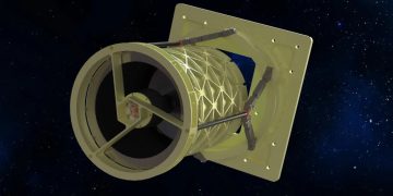 Representación de una variante fija del sensor Owl de conocimiento del dominio espacial de próxima generación de Scout Space, que se colocará en Blue Ring. Fuente: Blue Origin
