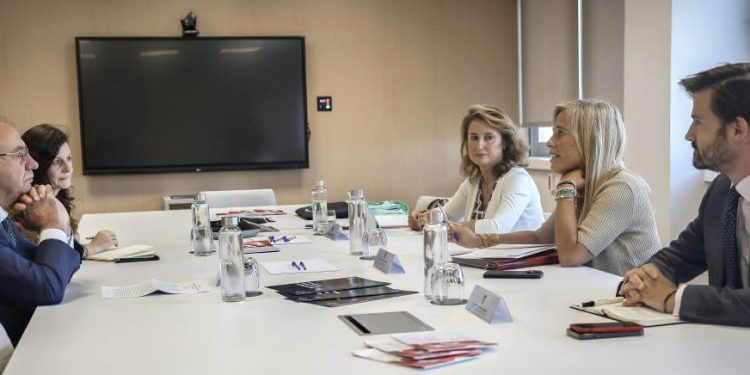 La reunión, encabezada por la consejera de Economía, Hacienda y Empleo, Rocío Albert, y una delegación de Airbus. Fuente: CAM