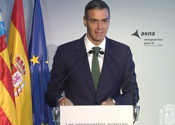 Pedro Sánchez, durante el acto de Aena. Fuente: La Moncloa