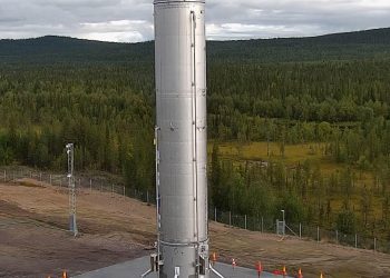 Themis, el demostrador reutilizable europeo, ya está en la rampa de lanzamiento. Fuente: ESA