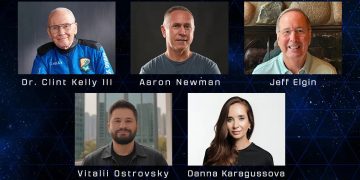 Blue Origin presentó a la tripulación de la 36 misión del New Shepard. Fuente: Blue Origin