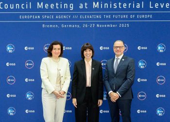 La ministra de Ciencia, Innovación y Universidades, Diana Morant, durante su asistencia al Consejo Ministerial de la ESA. Fuente: Ministerio de Ciencia