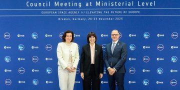 La ministra de Ciencia, Innovación y Universidades, Diana Morant, durante su asistencia al Consejo Ministerial de la ESA. Fuente: Ministerio de Ciencia