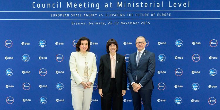 La ministra de Ciencia, Innovación y Universidades, Diana Morant, durante su asistencia al Consejo Ministerial de la ESA. Fuente: Ministerio de Ciencia