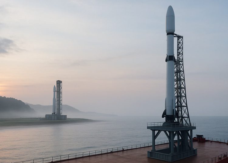 Visualización de una plataforma de lanzamiento independiente del lanzador (generada por IA). Fuente:OHB