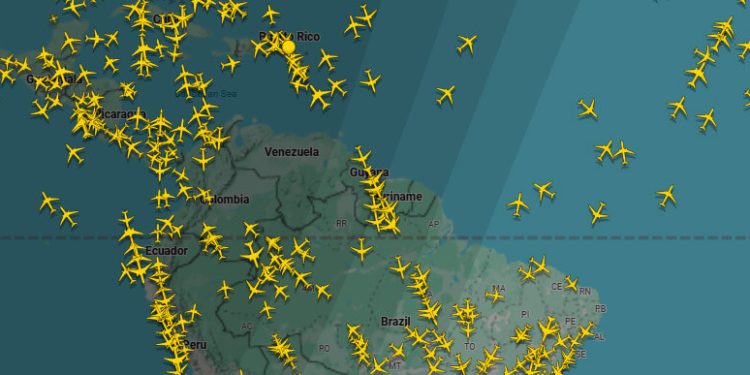 Espacio aéreo de Venezuela. Fuente: Flightradar