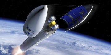 Lanzamiento del carenado Ariane 6 revelando Galileo SAT 33 y 34. Fuente: ESA
