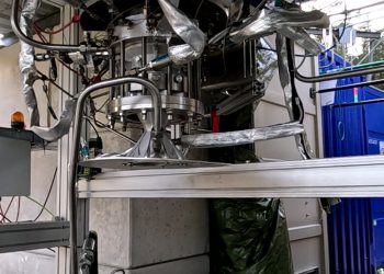 Motor de cohete Greta en un banco de pruebas móvil. Fuente: ESA