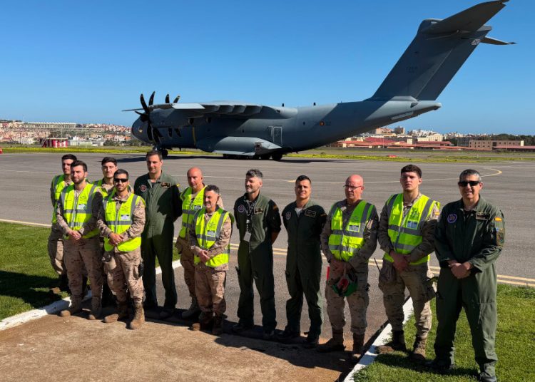 Primer aterrizaje y estacionamiento de un A400M en el aeródromo militar de Melilla. Fuente: Ejército del Aire y del Espacio