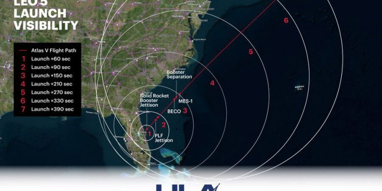 ULA lanzará el domingo el cohete Atlas V con la quinta misión de la constelación Leo de Amazon. Fuente: ULA