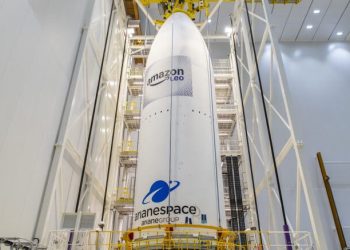 El Ariane 6 para la misión VA268 llegó a la plataforma de lanzamiento en Kourou. Fuente: Arianespace