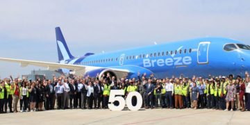 Breeze Airways recibió su A220-300 número 50. Fuente: Breeze Airways