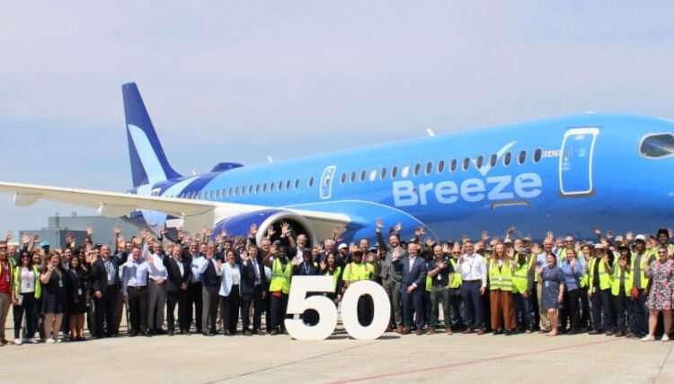 Breeze Airways recibió su A220-300 número 50. Fuente: Breeze Airways