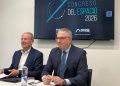 Jorge Potti, vicepresidente de Espacio de TEDAE, y el director general de la Agencia Espacial Española, Juan Carlos Cortés, durante la presentación del congreso. Fuente: Actualidad Aeroespacial