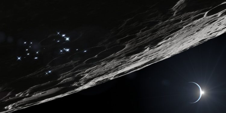 Representación digital de la región del Polo Sur lunar. Fuente: Nasa