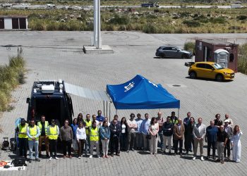 Foto de familia de la demostración de drones del proyecto europeoSPATIO en La Coruña. Fuente: Enaire.
